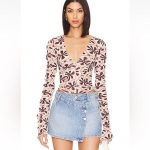 Free‎ People Through The Meadow Blouse Top Ruched Floral Boho Fun Size Small